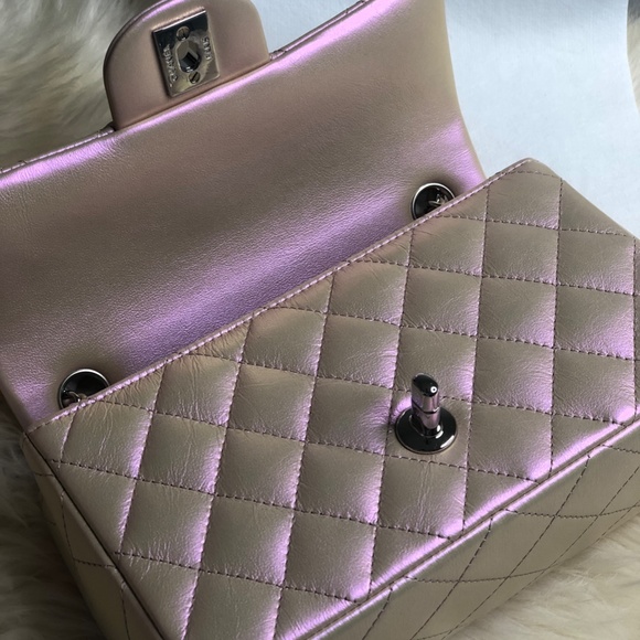 ❌Sold❌ 21K Chanel Metallic Pink Calfskin Mini Rectangular Crossbody Bag Silver - Picture 7 of 9